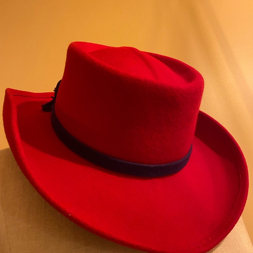💯% wool felt hat Elegant Red Floral Women's Hat - Picture 5 of 9